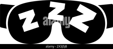 A black and white icon depicting a pair of glasses with the ZZZ symbols, representing sleepiness, drowsiness, and the need for rest. Vector icon for w Stock Vector