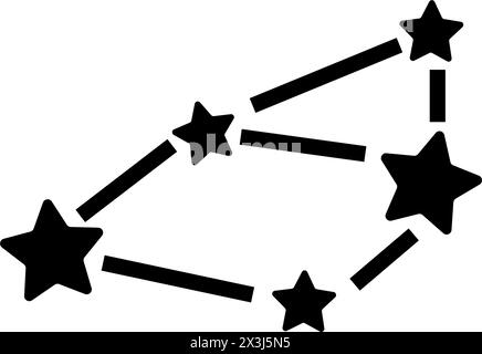 A minimalist black and white icon depicting a stylized star constellation, representing the night sky, astrology, and the mysteries of the cosmos. Vec Stock Vector