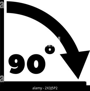 A simple black and white graphic illustration depicting a 90 degree angle sign or icon, representing an architectural, engineering or technical design Stock Vector