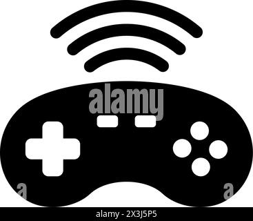A simple black and white icon depicting a wireless video game controller or gamepad, symbolizing remote, wireless, and interactive entertainment techn Stock Vector