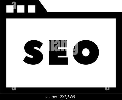 A simple black and white graphic icon depicting a computer folder or window with the letters 'SEO' inside, representing search engine optimization and Stock Vector