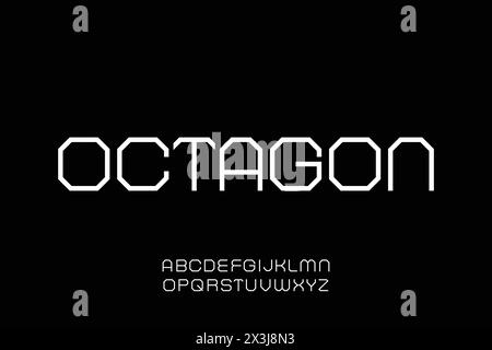 Modern geometric octagon alphabet display font vector. Futuristic decorative typeface Stock Vector