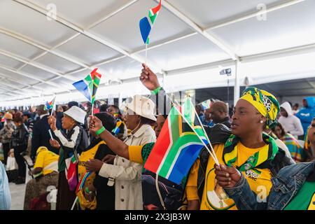 Pretoria, South Africa. 27th Apr, 2024. People attend a celebration to commemorate Freedom Day at the Union Buildings in Pretoria, South Africa, on April 27, 2024. Freedom Day, which is celebrated on April 27 each year, is designed to commemorate the first democratic elections held in South Africa on April 27, 1994, when anyone could vote regardless of race. Credit: Zhang Yudong/Xinhua/Alamy Live News Stock Photo