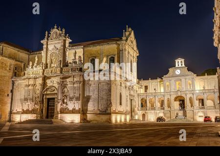 The amazing Piazza del Duomo in Lecce, Italy, at night with no people Stock Photo