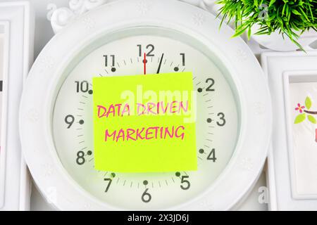 Business concept. Data driven marketing the inscription on the sticker glued to the watch Stock Photo