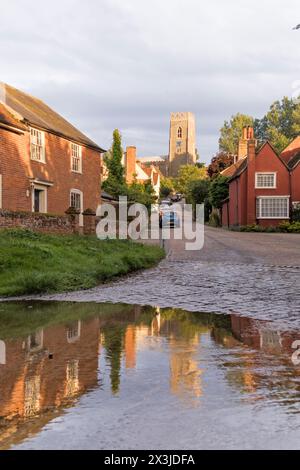 The picturesque timber-framed village of Kersey in evening light, Suffolk, England, UK Stock Photo