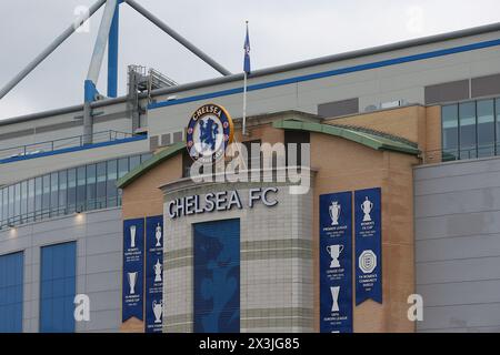 27th April 2024; Stamford Bridge, London, England: UEFA Womens Champions League Football, Semi Final, Second Leg, Chelsea  versus Barcelona; View of the outside of the stadium. Stock Photo