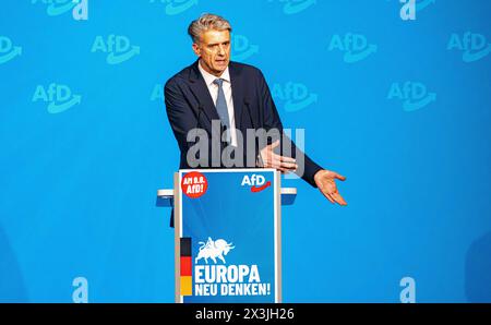 Donaueschingen, Germany, 27th Apr 2024: The AfD candidate for the European Parliament Marc Jongen at his home appearance in Baden-Wuerttemberg in the Donauhallen. (Photo by Andreas Haas/dieBildmanufaktur) Credit: dieBildmanufaktur/Alamy Live News Stock Photo