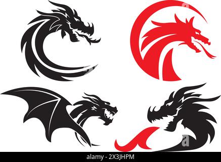 Dragon head icon logo, vector design illustration Stock Vector