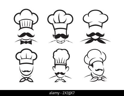 Creative Chef Head Moustache hat collection logo Vector Design Illustration Stock Vector