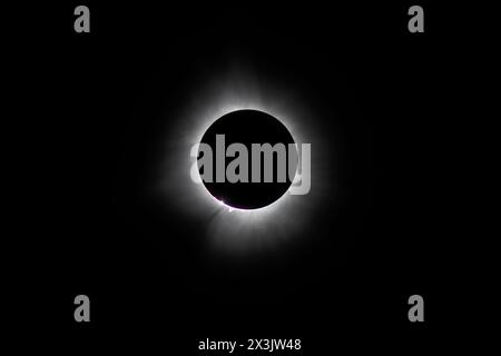 Photo of the total eclipse with halo visible, shot from the city of Fredericton, New Brunswick, Canada. Stock Photo