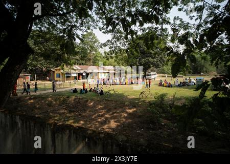 April 26, 2024: Muslim women in queue to cast their vote in the second phase of India's general election at a polling station on April 26, 2024 in Morigaon, Assam, India. The Indian General Election, a massive democratic exercise, is held every five years to elect members to the Lok Sabha, which is the lower house of India's Parliament. (Credit Image: © David Talukdar/ZUMA Press Wire) EDITORIAL USAGE ONLY! Not for Commercial USAGE! Stock Photo