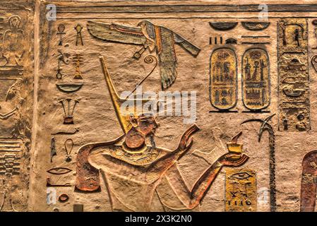 Relief of the Pharaoh, Tomb of Ramses III, KV #11, Valley of the Kings, UNESCO World Heritage Site, Luxor, Egypt Stock Photo