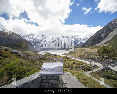 Exploring the breathtaking Hooker Valley track with snow-capped mountains in New Zealand, where nature's beauty knows no bounds Stock Photo