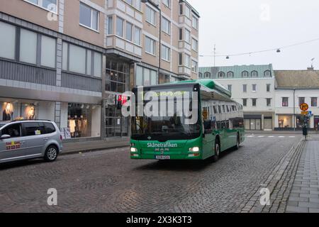 LUND, SWEDEN - NOVEMBER 1, 2014: MAN Lions City bus in streets of Lund city, Skanetrafiken public transportation company Stock Photo