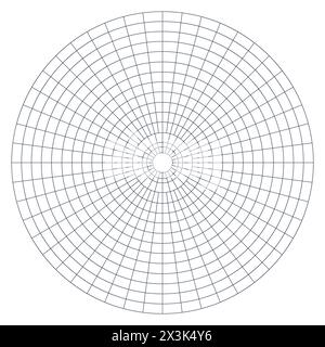 Polar coordinate circular grid isolated on white background. 360 degrees scale. Blank polar graph paper. Vector illustration. Mathematical graph Stock Vector