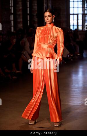 A model seen wearing Terzi Dukkani collection. On the second day of the ...