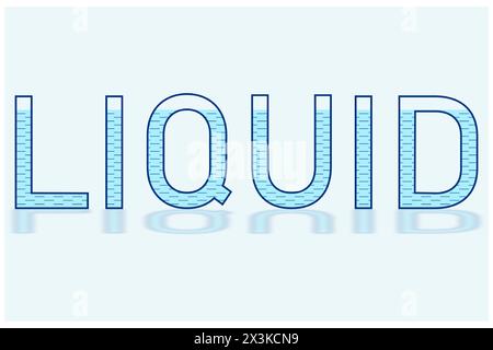 The word liquid filled with liquid almost to the brim and the reflection of the word liquid Stock Vector