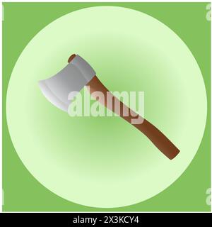 The sharpened ax with a wooden shaft on a green background Stock Vector