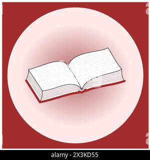The open book symbol with red cover in red circle and square frame Stock Vector