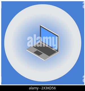 Laptop symbol in light blue circle and square frame Stock Vector