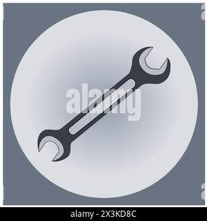 The dark gray double - sided open key in a light circle bordered by a light gray square Stock Vector
