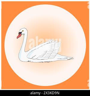 The white swan symbol in orange square frame with circle Stock Vector