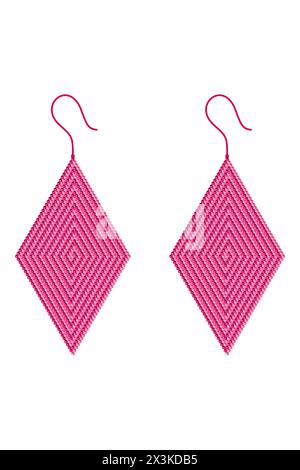 Two rhombus-shaped earrings alternately made of light and dark pink 3D cubes Stock Vector