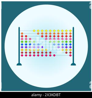 Mathematical abacus symbol with colored balls in a blue square frame with a circle Stock Vector