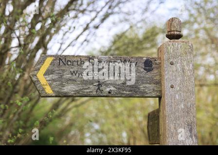 Signposts for the North Downs Way footpath near Wye, Ashford, Kent, UK Stock Photo