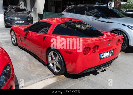 ISTANBUL, TURKEY - APRIL 21, 2024: Corvette C7 (Model 2014) on the showroom. The volume of the 512 horsepower engine is 7008 cc, and the car accelerat Stock Photo