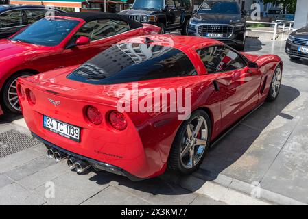 ISTANBUL, TURKEY - APRIL 21, 2024: Corvette C7 (Model 2014) on the showroom. The volume of the 512 horsepower engine is 7008 cc, and the car accelerat Stock Photo