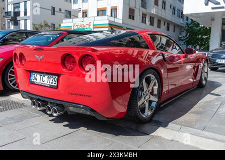 ISTANBUL, TURKEY - APRIL 21, 2024: Corvette C7 (Model 2014) on the showroom. The volume of the 512 horsepower engine is 7008 cc, and the car accelerat Stock Photo