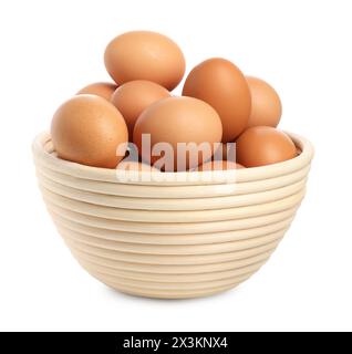 Chicken eggs in bowl isolated on white Stock Photo