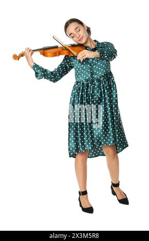 Beautiful woman playing violin on white background Stock Photo