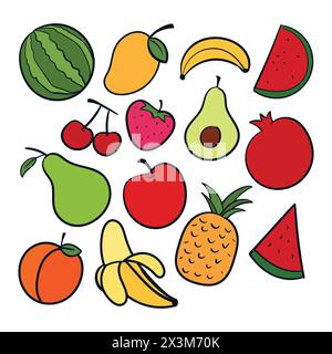 Fruit Drawing Set Vector Fruit Scribbles Doodle icons. Fruit Vector Stock Vector