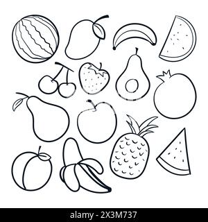 Fruit Drawing Set Vector Fruit Scribbles Doodle icons. Fruit Vector Stock Vector