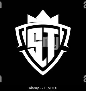 ST Letter bold monogram with triangle curve shield shape with crown ...