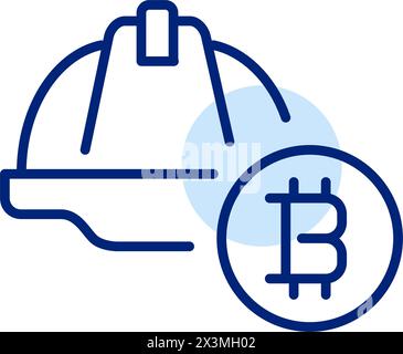 Hard hat and bitcoin symbol. Cryptocurrency mining. Pixel perfect, editable stroke icon Stock Vector