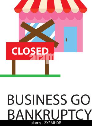 Business go bankruptcy color icon, economic crisis and money loss, downturn symbol. Closed store, kiosk, or shop building. Isolated vector linear sign Stock Vector