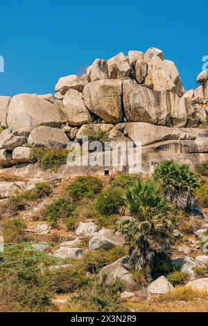 Barabar Caves said to be the oldest man made caves built by cutting these granite hills in Bihar by Mauryan Empire of Magadh, State of Bihar in India, Stock Photo