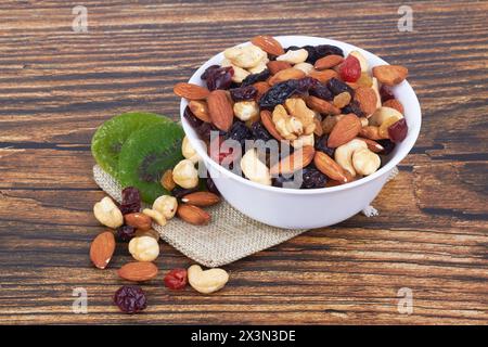 Mix of nuts on wooden background Stock Photo