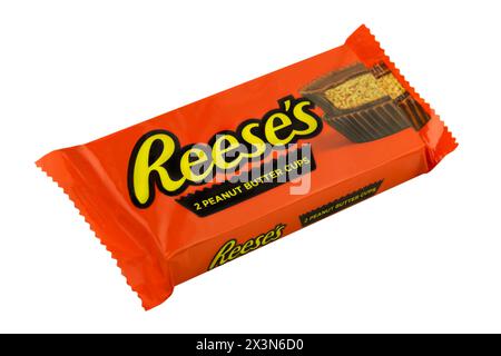 Hamburg, Germany -  April 24  2024: 2 Peanut Butter Cups Reese's isolated on white background Stock Photo