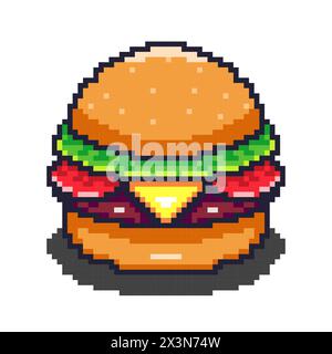 Vector Illustration of Burger with Pixel Art Design, perfect for food assets themed designs, perfect for food assets themed designs Stock Vector