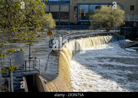 Motala Stream in the Industrial landscape of Norrköping during spring in Sweden Stock Photo