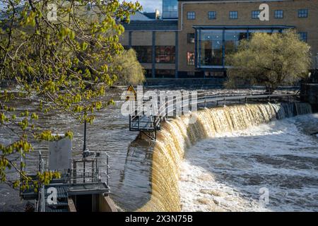Motala Stream in the Industrial landscape of Norrköping during spring in Sweden Stock Photo
