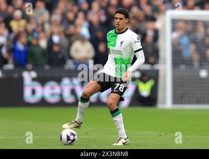 London, UK. 27th Apr, 2024. Jarell Quansah of Liverpool during the Premier League match at the London Stadium, London. Picture credit should read: Paul Terry/Sportimage Credit: Sportimage Ltd/Alamy Live News Stock Photo