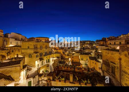 The beautiful old town of Matera in southern Italy at night Stock Photo