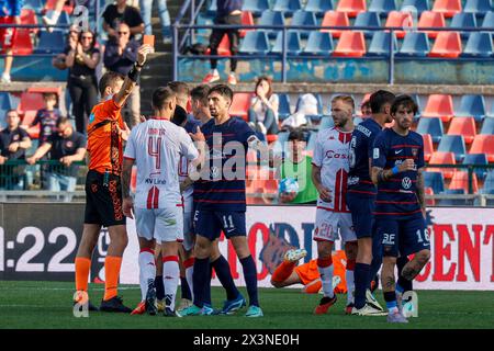 Cosenza, Italy. 27th Apr, 2024. San Vito-Marulla Stadium The referee shows the red card from the match to the player Nicola Bellomo (10 Bari) during the Cosenza vs Bari match at the San Vito-Marulla stadium, Serie BKT. All rights reserved. Italy (Francesco Farina/SPP) Francesco Farina/SPP (FRANCESCO FARINA/SPP) Credit: SPP Sport Press Photo. /Alamy Live News Stock Photo