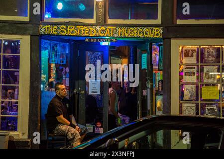 French Quarter, New Orleans, Louisiana.  The Spotted Cat Music Club, a popular night spot. Stock Photo